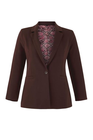 Brown Snake Patterned Lined Woven Plus Size Blazer