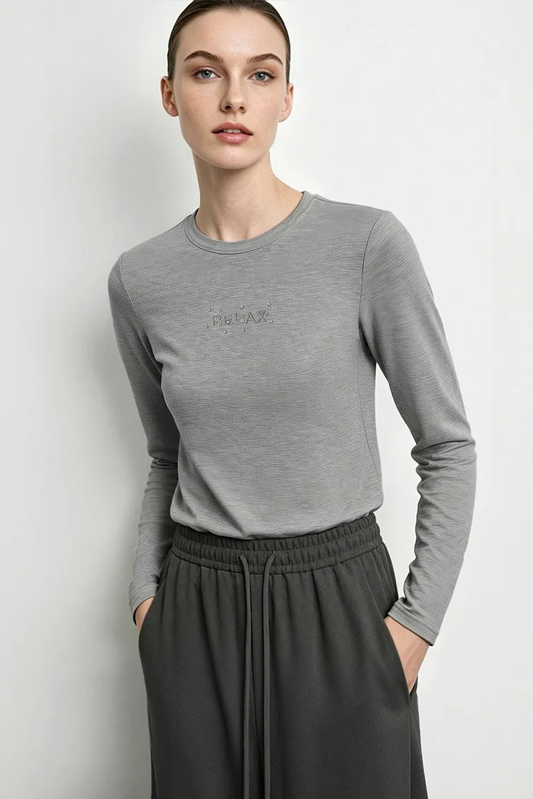 Letter Embroidery Beaded T-Shirt - 1