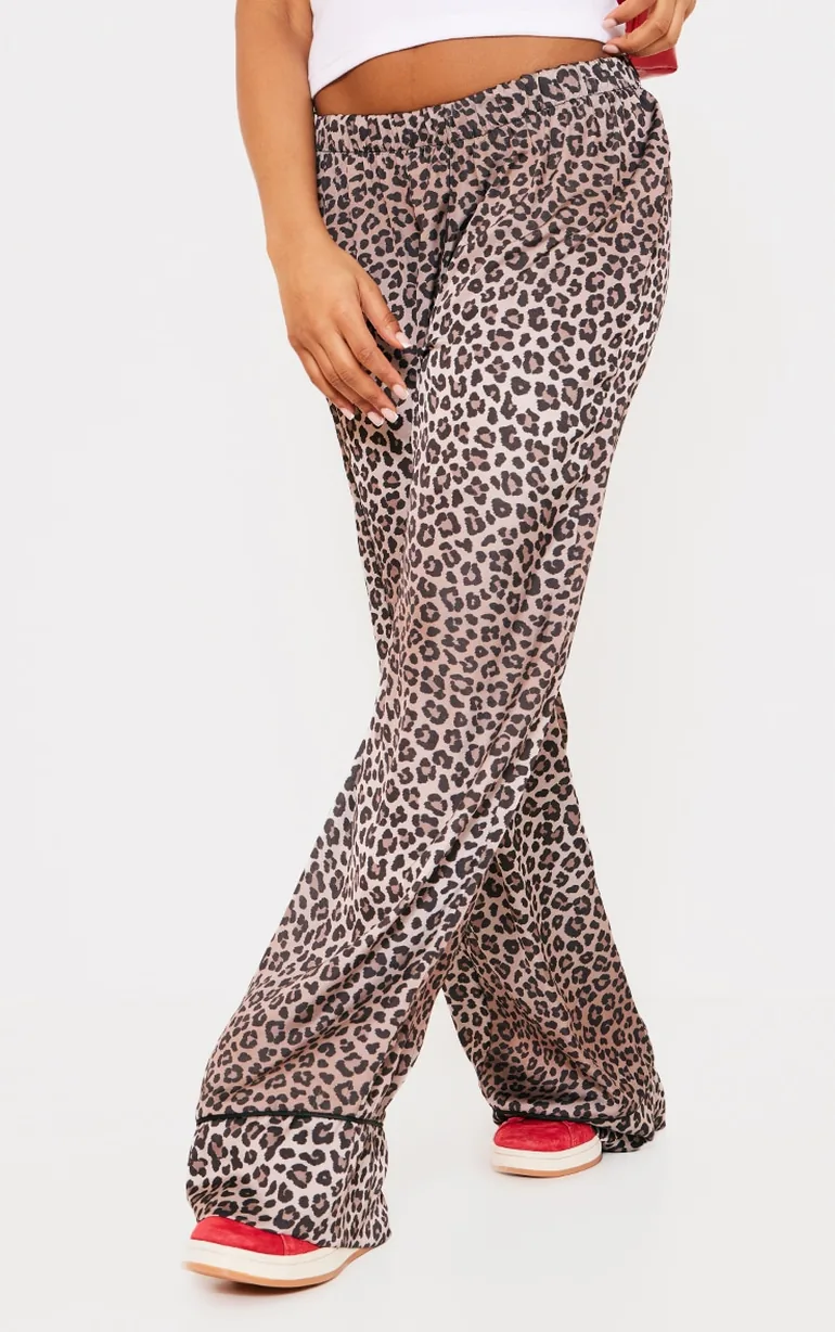 Leopard Printed Satin Wide Leg Trousers - 1