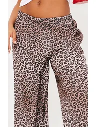 Leopard Printed Satin Wide Leg Trousers - 3
