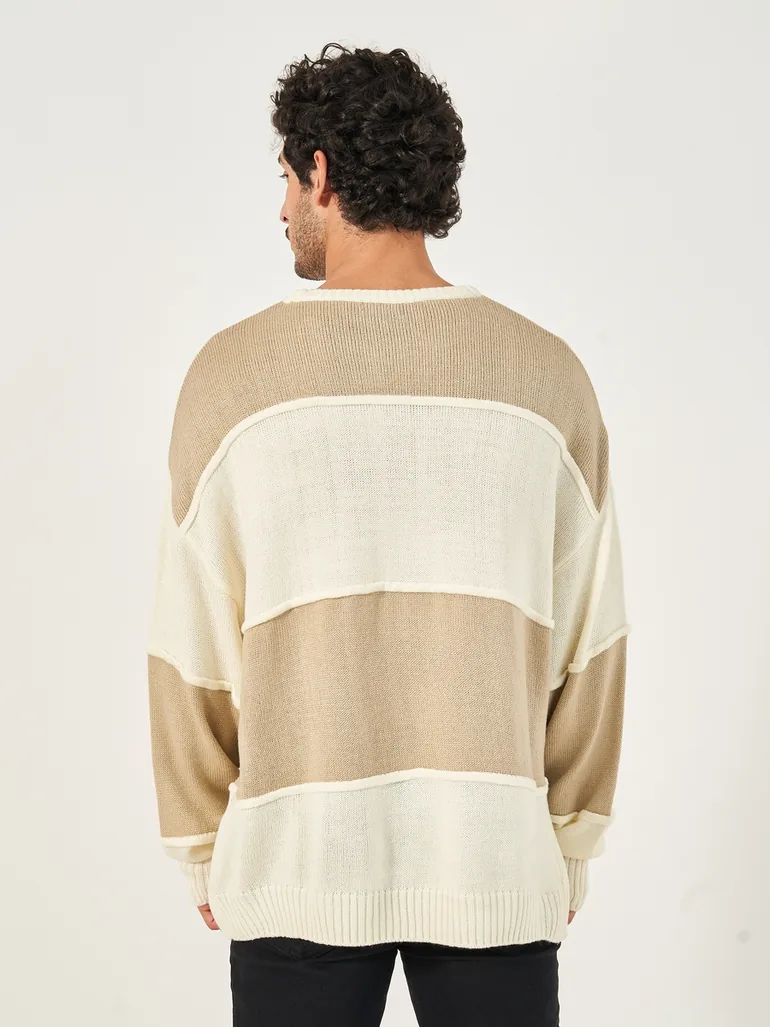 Textured Knit Oversized Crew Neck Sweater - 3