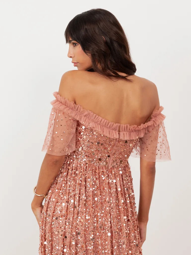 Maya Terracotta Pink Embellished Bardot Midaxi Dress - 3