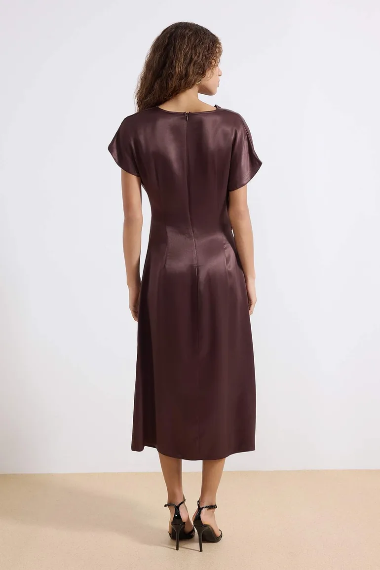 Brown Accessory Detailed Midi Woven Dress - 3