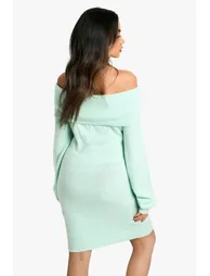 Rib Bardot Neckline Mini Jumper Dress - 1