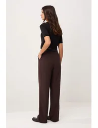 Dark Brown Belted Straigt/Straight Cut Woven Fabric Trousers - 3