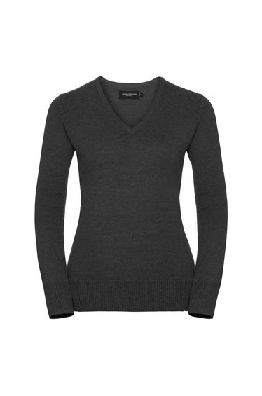 Russell Collection Womens/Ladies Cotton Acrylic V Neck Sweatshirt - Charcoal Marl