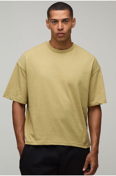 Basic Oversized Boxy Crew Neck T-Shirt - khaki