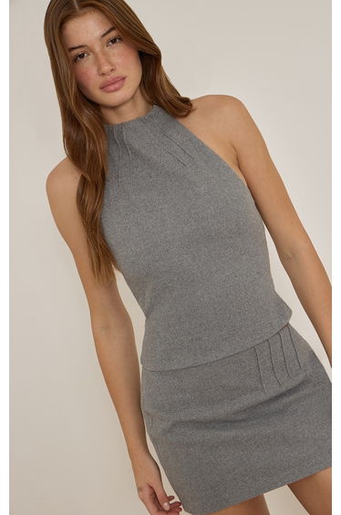 Grey Brushed Woven Halter Neck Top