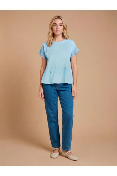 Lace Sleeve Trim Dobby Blouse