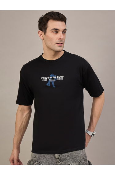 Black Printed Relaxed Fit T-Shirt