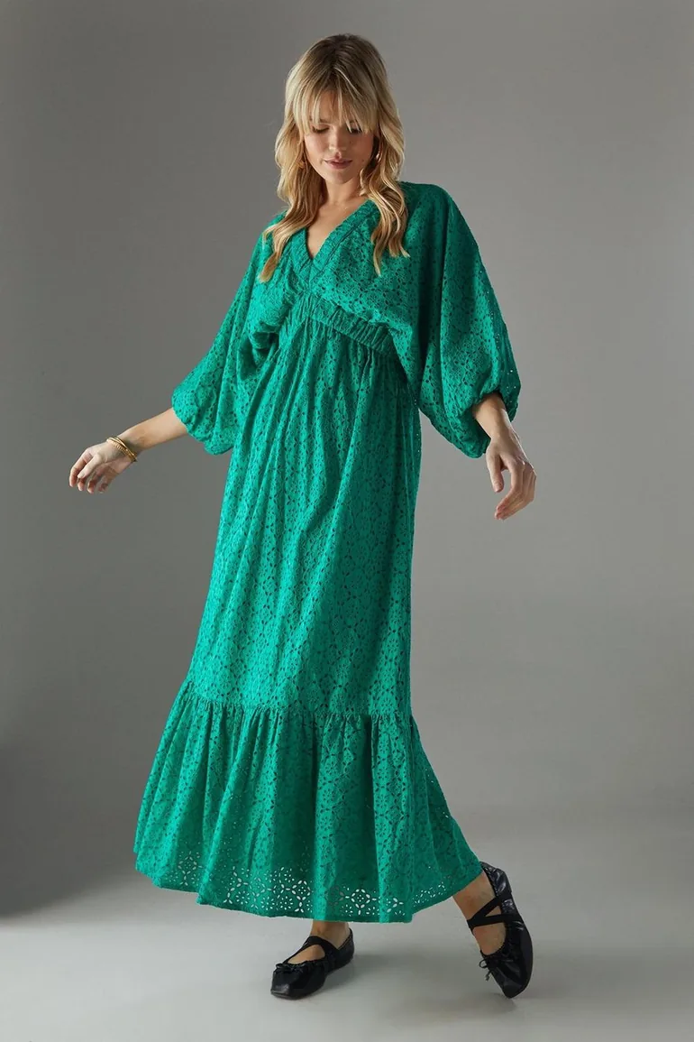 black tie green christmas party dress GRACE & CO COTTON BRODERIE SQUARE NECK DRESS GREEN/WHITE – Lizzy's This n  That