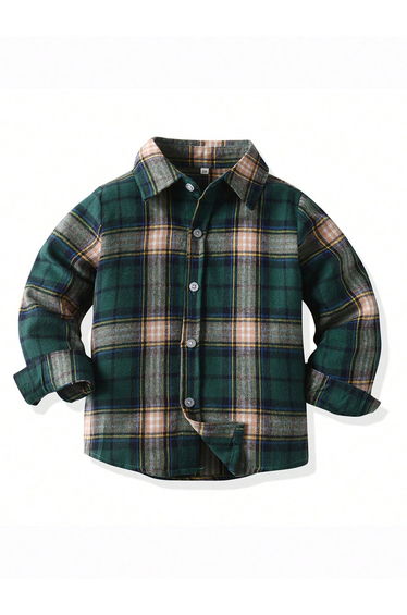 Boys Green Plaid Button Front Shirt