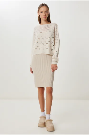 فستان هابينس إسطنبول رمادي قصير بقصة ضيقة بأكمام طويلة