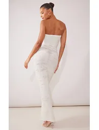 Cream Textured Bandeau Twist Cut Out Maxi Dress - 1