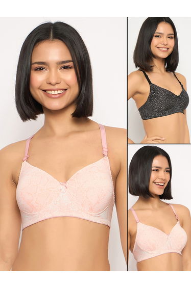 Pack of 2 - Printed Padded Non-Wired Full Coverage Multiway T-Shirt Bra