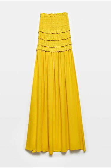 DILVIN Strapless Shirred Maxi Dress