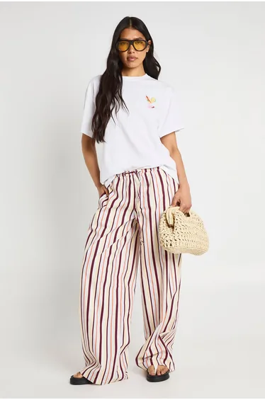Tall Poplin Drawcord Wide Leg Trouser - multi
