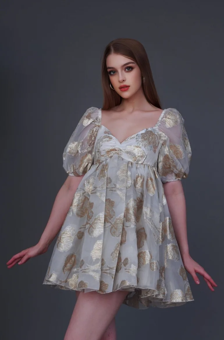 metallic babydoll dress Metallic Babydoll Midi Dress