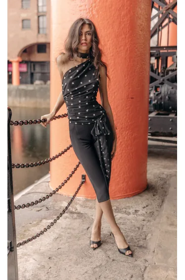Black Tailored Capri Trouser & Polka Dot Belt