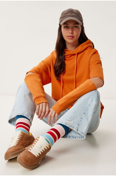 Women's Orange Cut Out Detailed Knitted Sweatshirt RC00165