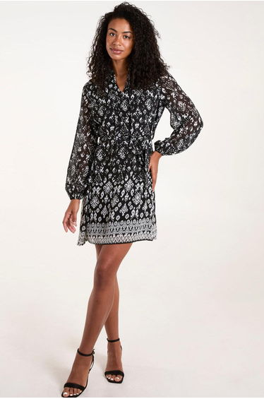 Tie Neck + Waist Mini Smock Dress