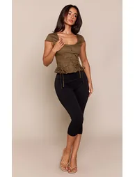 Petite Khaki Scoop Neck Cotton Poplin Sleeveless Shirt - 1