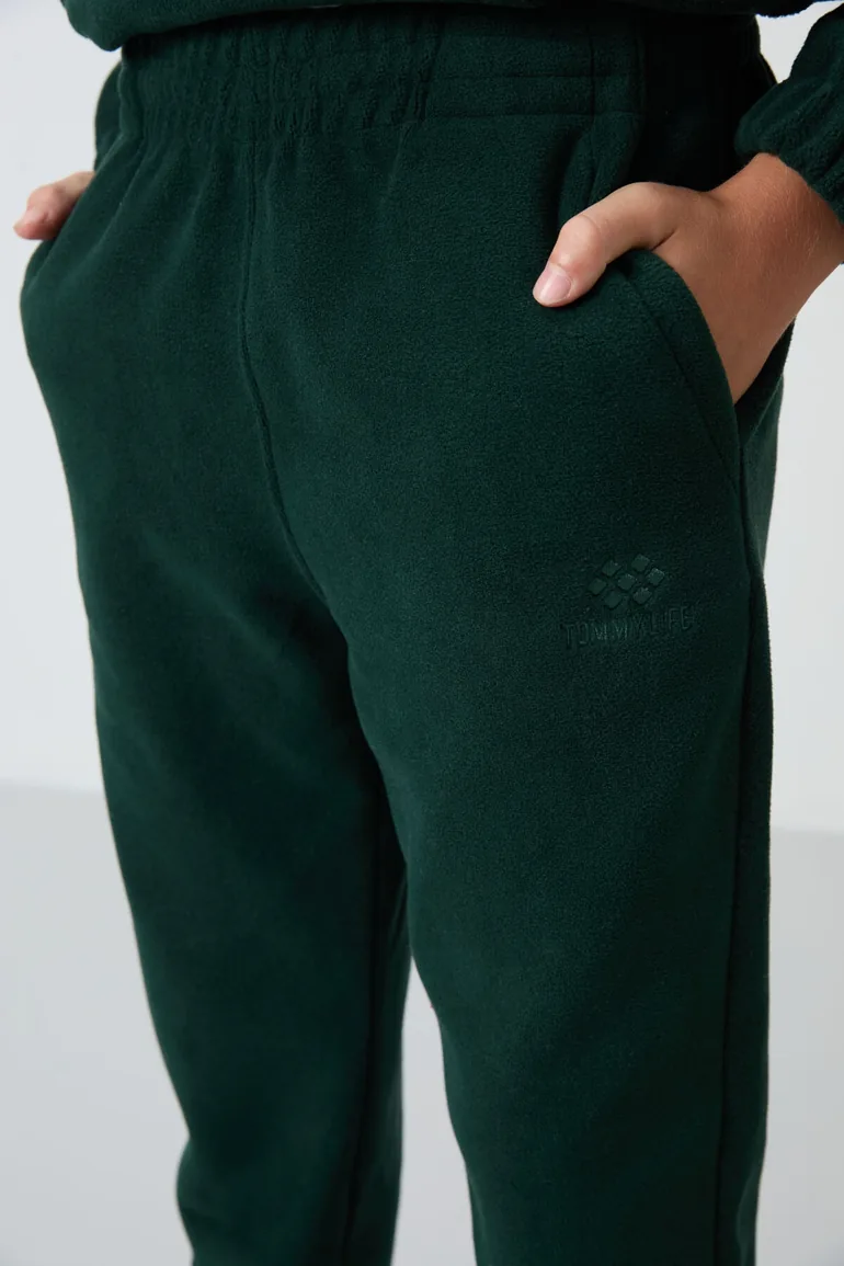 Thick Soft Texture Standard Fit Embroidered Polar Fleece Boy's Tracksuit Bottom - 4