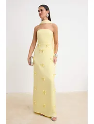 Yellow Plain Weave Finike Maxi Lined Dress - 1