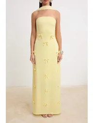 Yellow Plain Weave Finike Maxi Lined Dress - 2