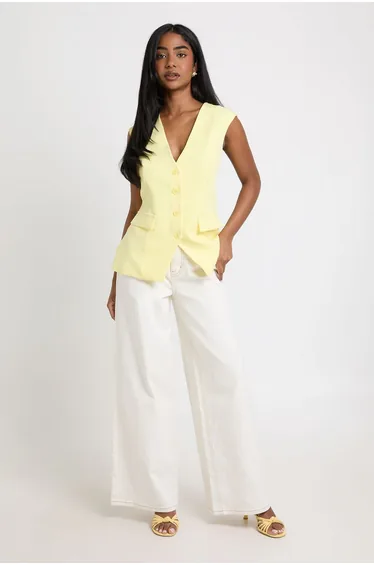 V-Neck Pocket Detail Waistcoat - lemon