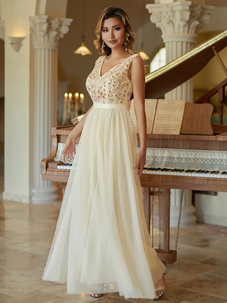 Leely Elegant Beaded Tulle Gown Leely Beige : Evening Dresses : VogaCloset  Bahrain