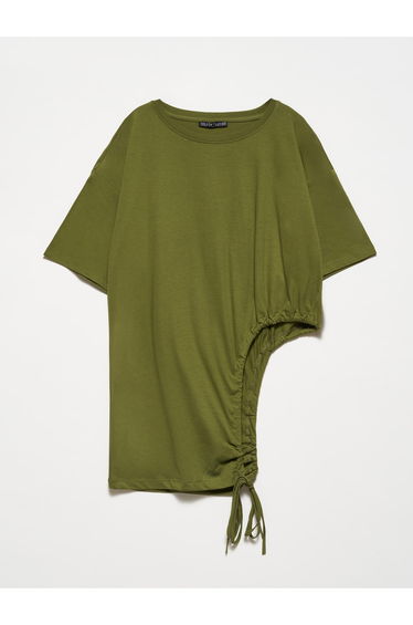 Side Gathered T-Shirt-Khaki
