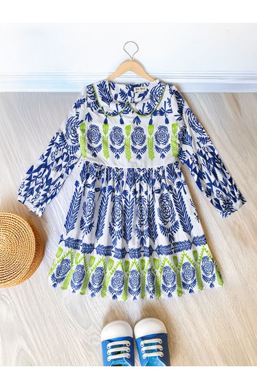 All-Over Printed Peter Pan Collared A-Line Dress