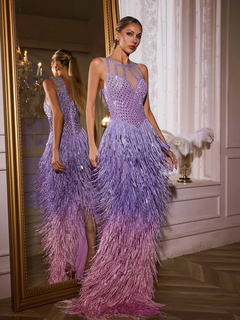 Saelyvira Fringe Rhinestone Maxi Dress Mew Mews : Premium Dresses :  VogaCloset Bahrain