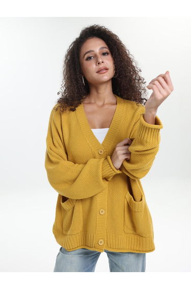 Plus Size Mustard Textured Knit Cardigan