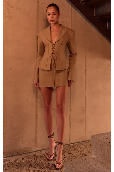 PLT Label Light Tobacco Tailored Micro Mini Skirt