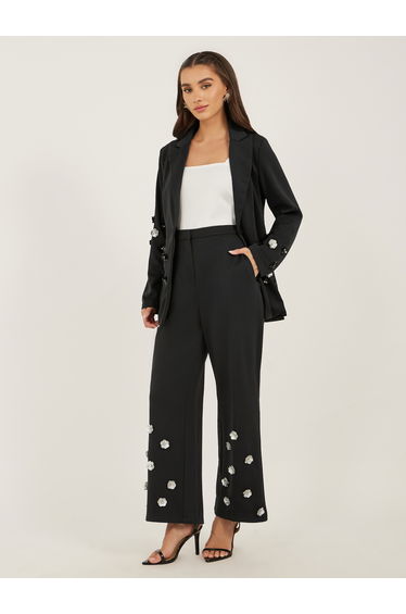 Black Embellishments Wide Leg Pants