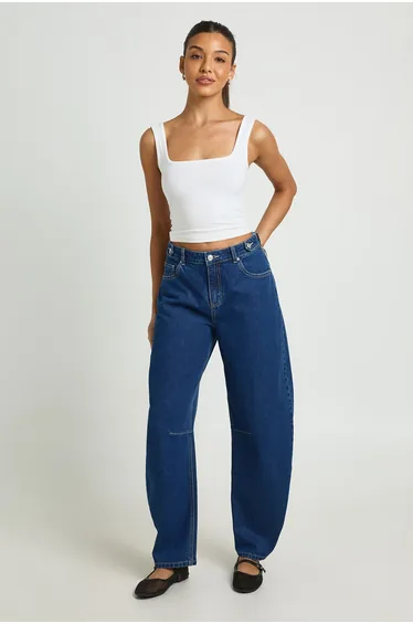 High Waist Loose Fit Barrel Jean - indigo