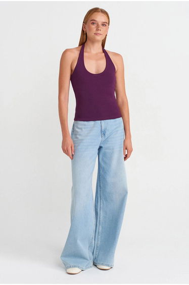 Dilvin Ribbed Halterneck Sleeveless Blouse