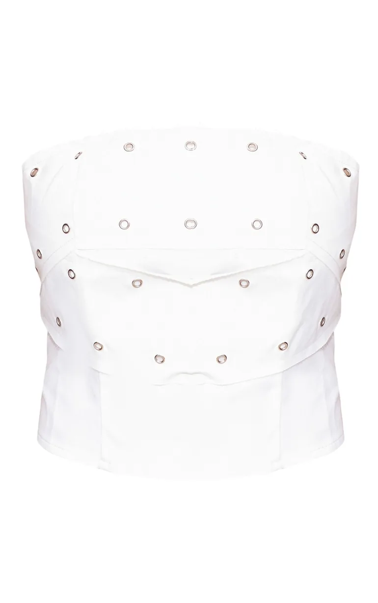 White Eyelet Detail Twill Layered Corset - 4
