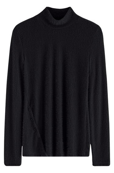 Fuzzy Mock Neck Knit Top in Black