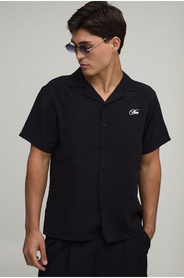 Regular Fit Fruit Back print Short Sleeve Shirt - black