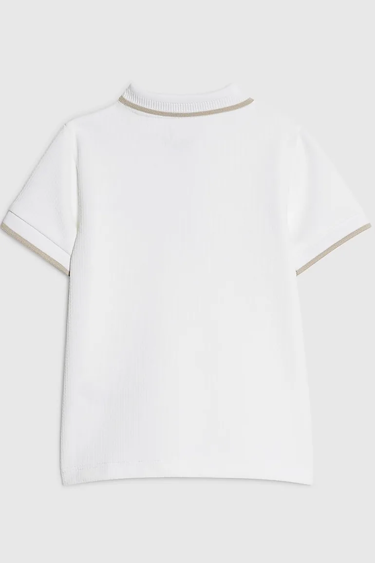 Mini Boys White Textured Polo Shirt - 1