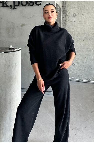 Women's Selanik Fabric Turtleneck Bottom Top Set