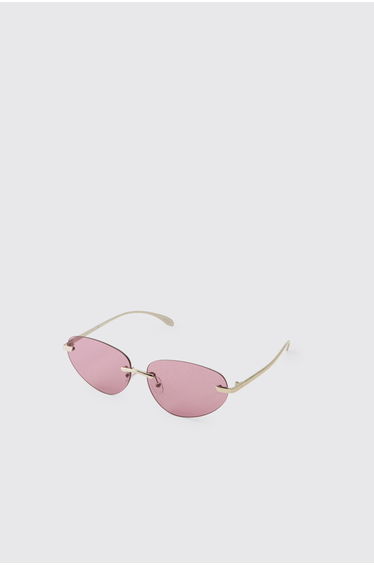 Rimless Pink Tinted Oval Sunglasses - pink