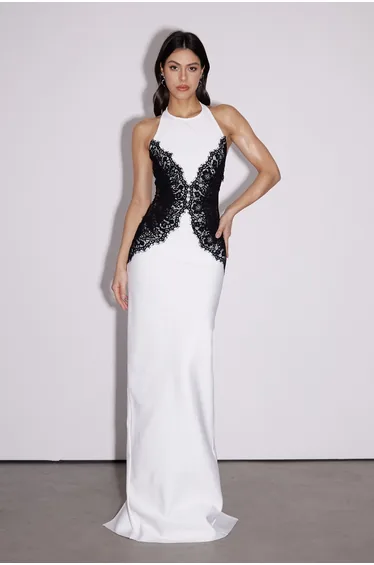 فستان اينوفير دينيم طول الأرض بقصة مستقيمة بياقة هالتر