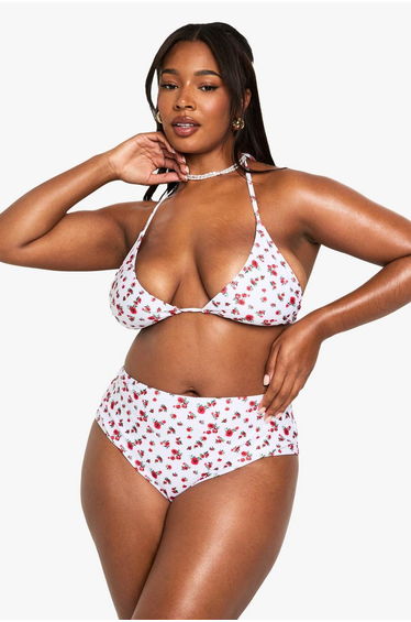 PLUS DITSY FLORAL TRIANGLE BIKINI SET - red
