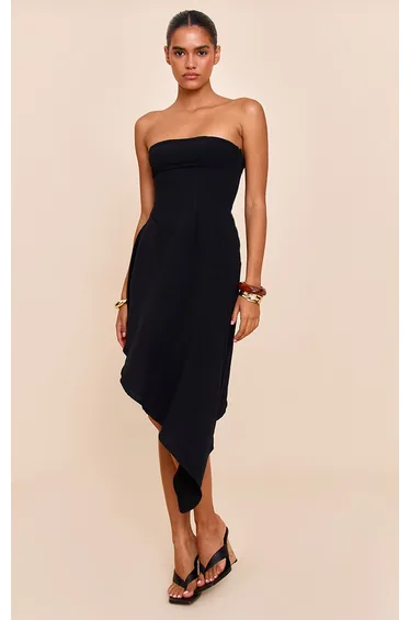 فستان ميدي بأكتاف مكشوفة لون أسود