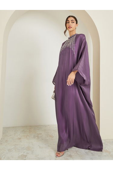Women Purple Embroidered Maxi Kaftan