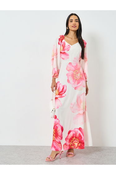 Link Pink Sweetheart Neck Floral Maxi Dress